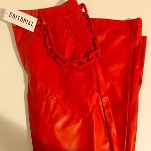 Red editorial boutique leather pants with chain❤️